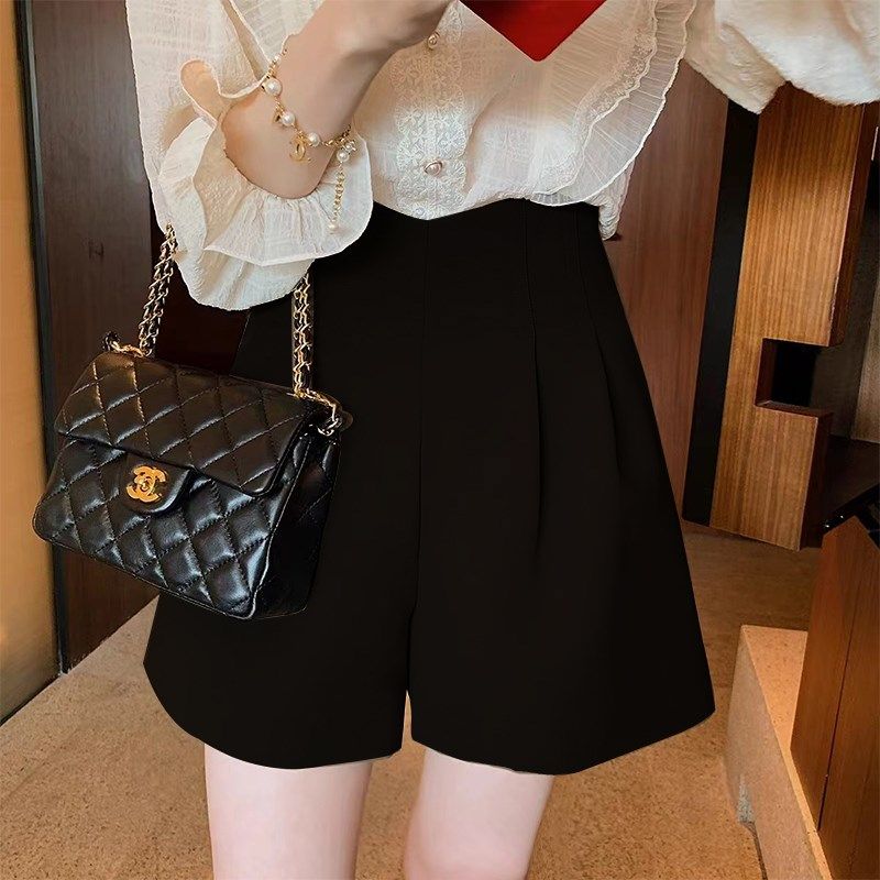 黑色西装短裤女大码胖MM春夏季高腰显瘦小个子休闲宽松阔腿A字裤