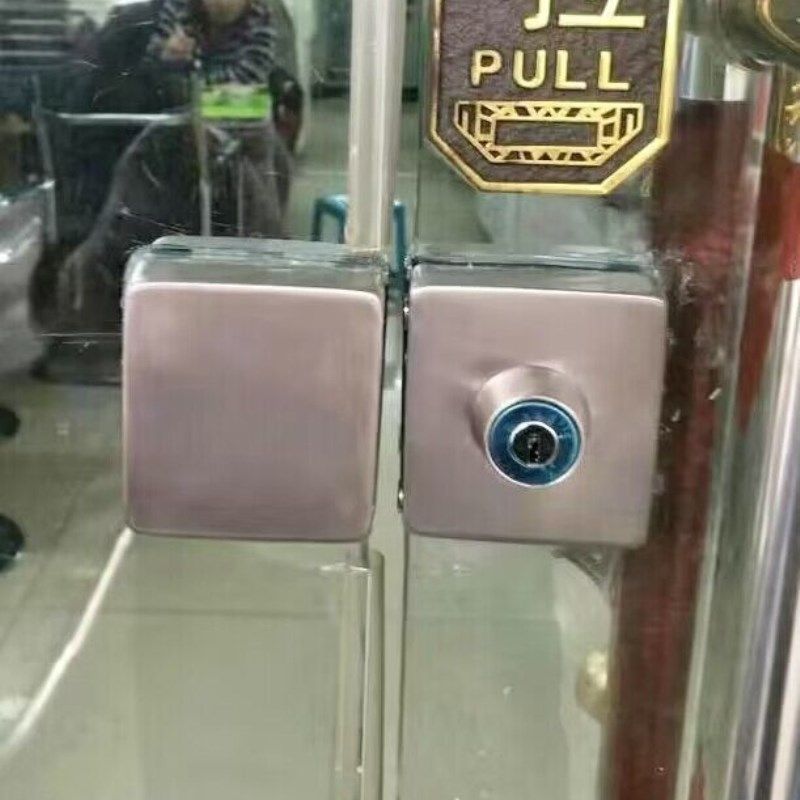 玻璃门锁免开孔双开门锁办公室单门无框玻璃锁方不锈钢形店铺锁