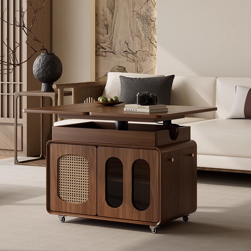 实木折叠可移动升降沙发边柜