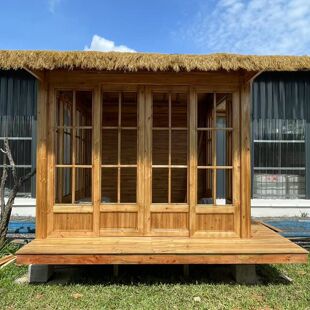 防腐木茅草木屋民宿室造景网红小木屋室外庭院木屋实木户外茅草屋