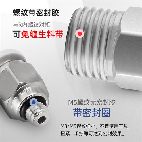 热销气管快速接头带螺纹直通快插弯头三通直通气动接头PU管PC8-02