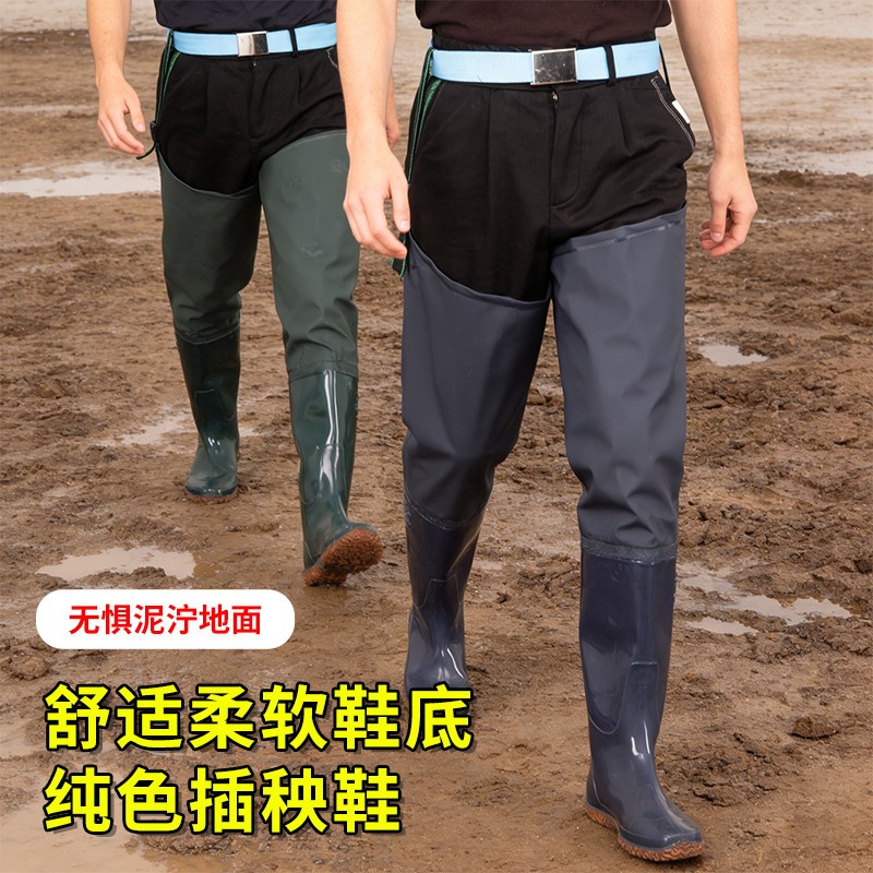 热销超高筒水田插秧雨鞋男女插秧靴防水防滑加厚牛筋过膝钓鱼胶鞋