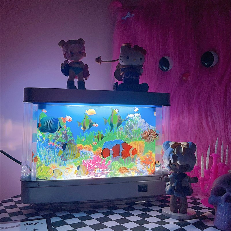 热销亚比亚文化Y2K古早LED造景迷你水族馆INS装饰灯台灯仿真鱼缸