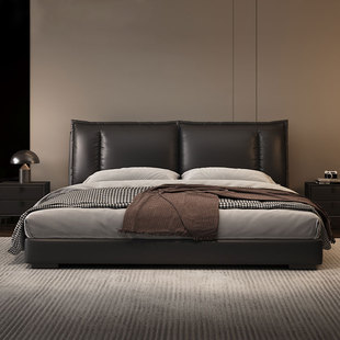 真皮床意式轻奢2米主卧大床现代简约双人床家用带储物1.8米皮艺床