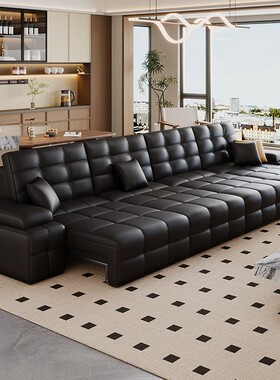 意式劳伦斯电动真皮沙发床客厅直排多功能可伸缩家用头层牛皮沙发
