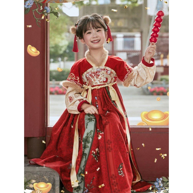 新款汉服女童儿童古风古装中国风唐装唐代襦裙表R演服跳舞长裙冬