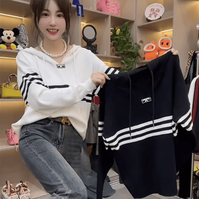 连帽卫衣女款2024新款爆款针织B衫女长袖设计感小众宽松慵懒风毛