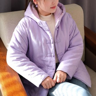 棉麻加厚保暖宽松外穿M外套上衣外出秋冬季 纯棉花棉衣女新中式 棉