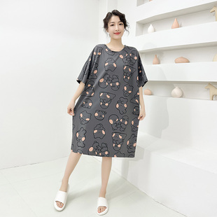 居家服女夏季睡裙可外穿大码200斤胖mm纯棉家居裙孕妇Z短袖睡衣裙