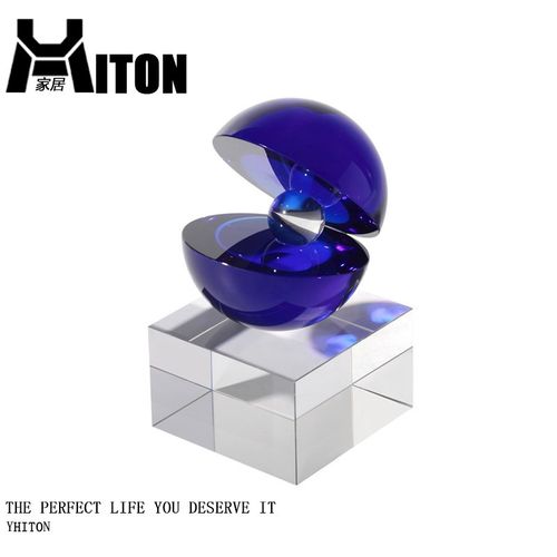 现代简约拼色水晶球摆件北欧轻奢客厅书房玄关办公室桌面软装饰品