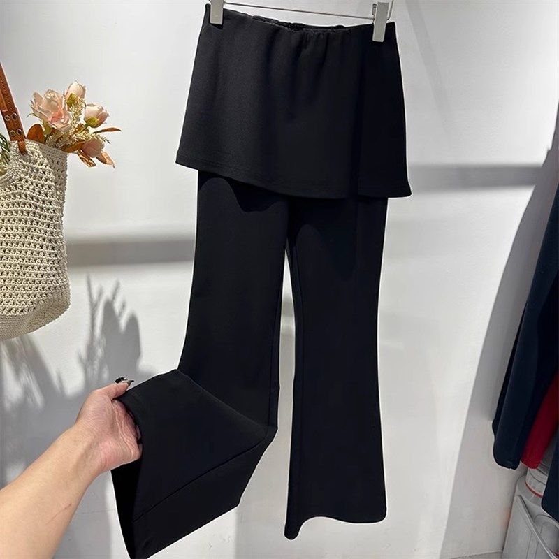 韩系设计感假两件屁帘微喇女2025春季新款修身显瘦喇叭裤百搭裤子,女装/女士精品,大码裤装,淘宝优惠券,粉丝福利购,淘宝优惠卷