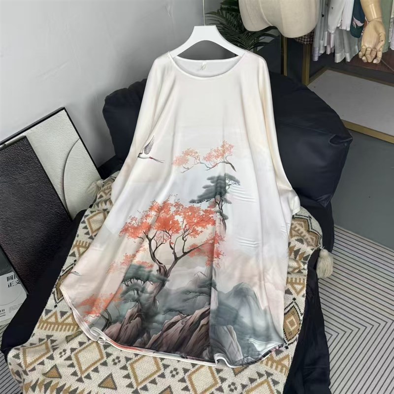 睡裙夏季女士连衣裙大码加肥加大丝滑睡衣宫廷袍中老年妈妈裙子