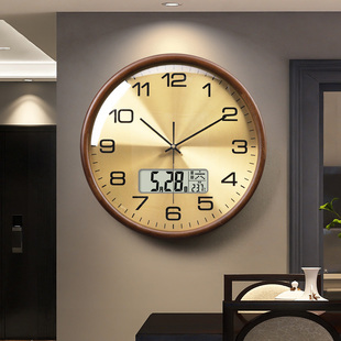 石英钟客厅挂钟免打孔钉挂墙时钟轻奢高档实木餐桌钟表2024新款