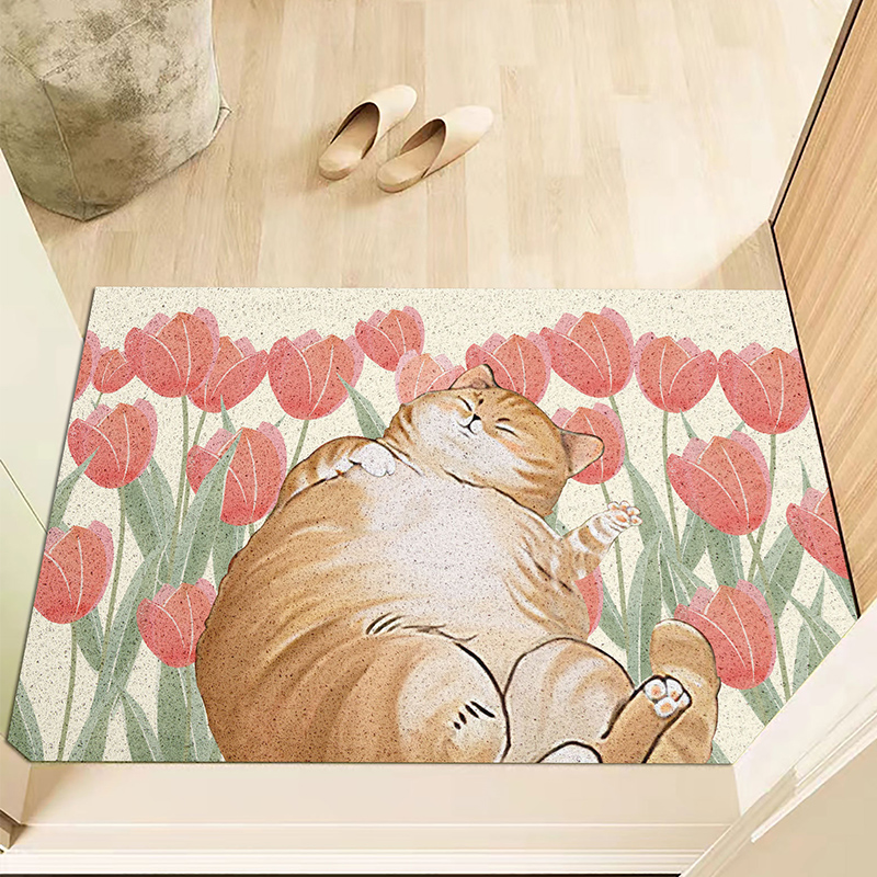 奶油风地垫可裁剪猫咪丝圈入户门垫蹭土进门脚垫户外垫大门口地毯