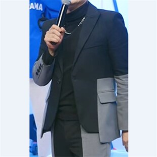 帅气百搭潮牌青年拼接休闲西服长袖 新款 西装 修身 上衣春秋外套 男士
