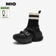 MIO米奥袜靴2025冬季 新款 圆头高跟厚底增高弹力U靴瘦瘦靴百搭女靴