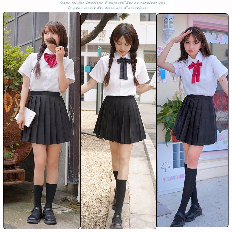 韩版jk制服基础白衬衫学院风高中学生毕业班服校服合X唱百褶裙套