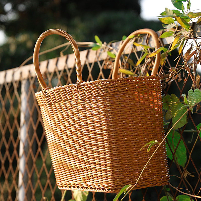 仿藤购物篮大号 时尚买菜篮子环保提菜篮水果篮 户外野餐篮宠物篮