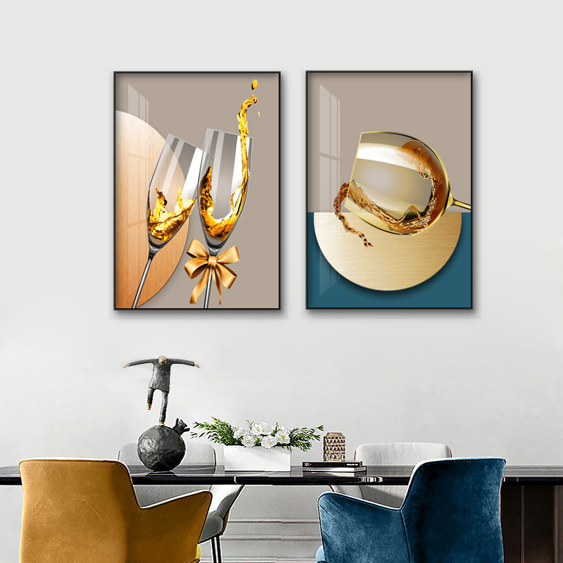 现代简约餐厅装饰画晶瓷镶钻饭厅B挂画后现代墙面壁画客厅背景网