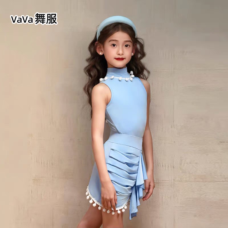 vava拉丁舞服女舞蹈训练功服儿童网红无袖上课表演出裙套装