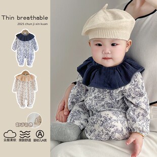 婴幼儿春装长袖薄款纯棉a类纱布韩系洋气爬服哈衣宝宝连体衣春秋