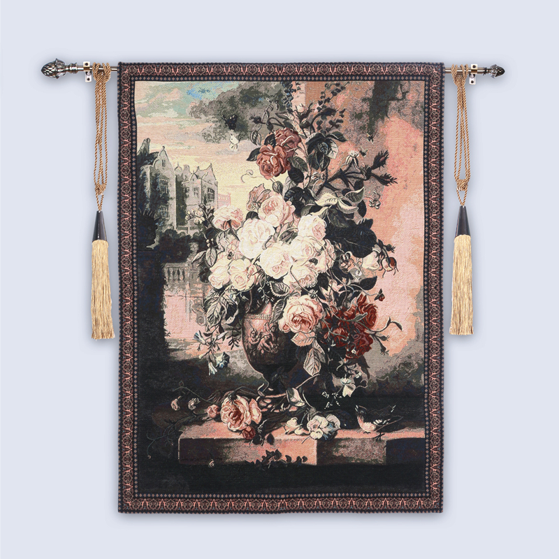 欧式高档艺术挂毯壁毯客厅卧室玄关背景墙装饰画布艺软装花卉之冠
