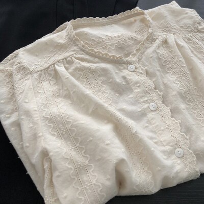 淑女软fu 文艺蕾丝刺绣镂空减龄衬衫女百搭N宽松薄款长袖衬衣春夏