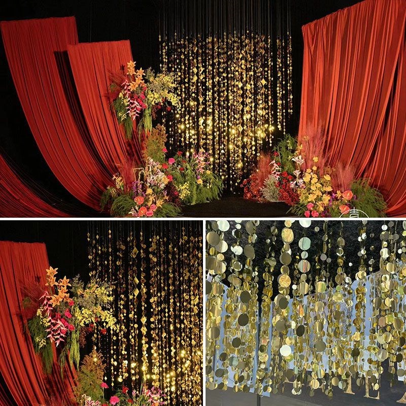 婚庆亮片串背景架银金色珠光串门帘挂帘镜面婚礼舞台吊顶装饰道具