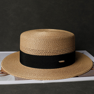 巴拿马平顶草帽男大沿夏t季遮阳太阳帽男款绅士帽海边度假防晒凉