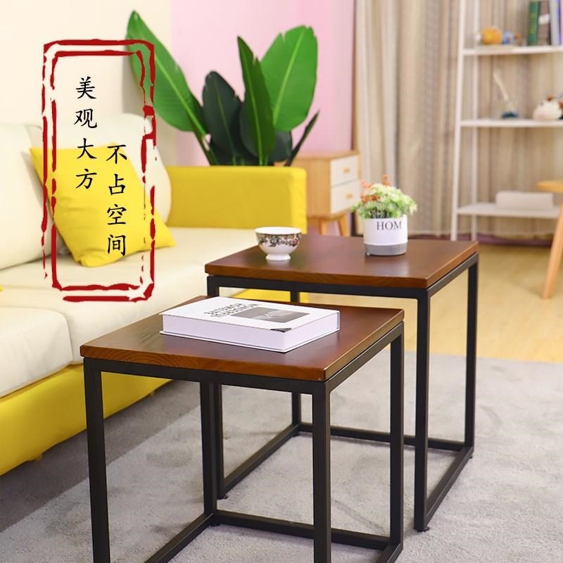 4H简约现代实木茶几桌客厅家用方几方形边几沙发角几铁艺咖啡桌组
