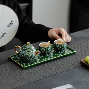 鎏银金银花茶壶 功夫茶具套装中式陶瓷描金银Q茶杯一壶两杯礼盒装