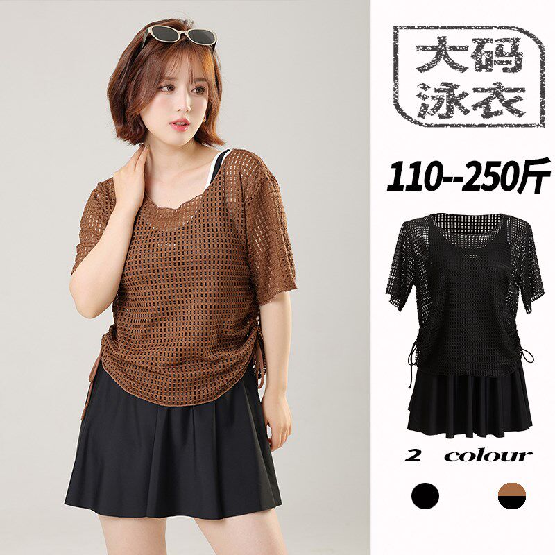 泳衣女保守连体大码胖mm200斤带罩衫微胖女孩遮肉显瘦Y遮肚泡温泉