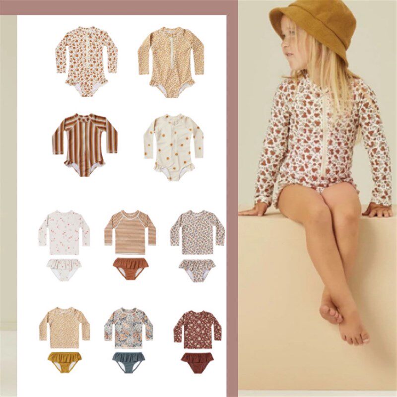 ins爆款儿童女孩小大童连体宝宝度假公主泡温泉长袖Y分体泳衣防晒