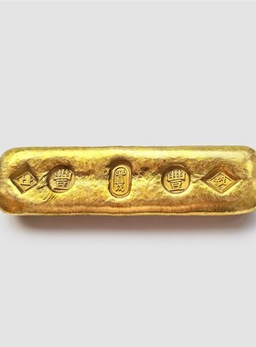 晋茂上上足赤金条影视道具仿金摆件 清末民初铜鎏金书房镇尺金块