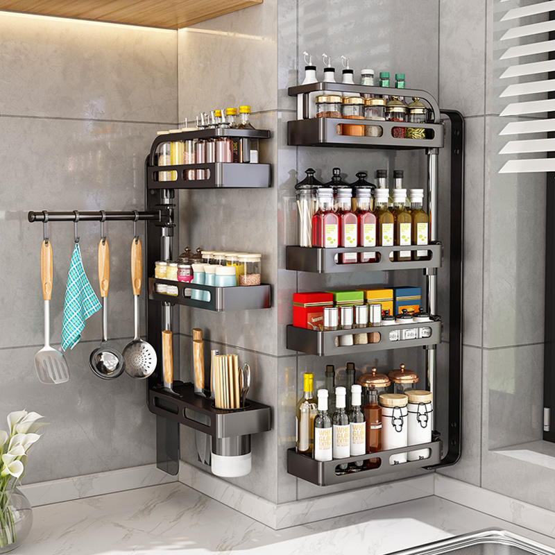 旋转厨房调料置物架壁挂式墙上转角调料品储物架多功能多层收纳架