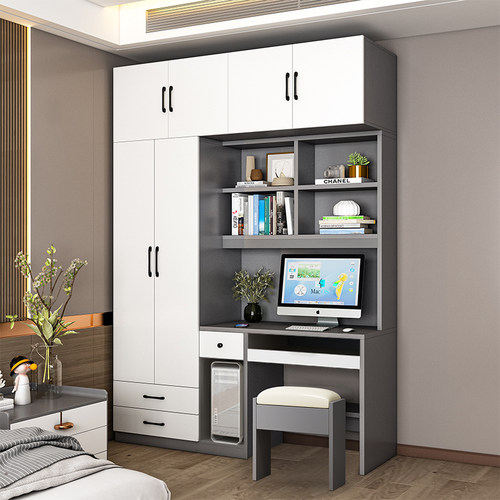 简约现代台式电脑桌带衣柜一体桌组合H学生写字台书桌小户型连体