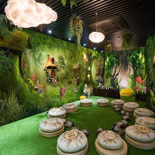 5D蘑菇屋森林壁纸卡通童话主题儿童房游乐园背景墙纸装 修房间墙布