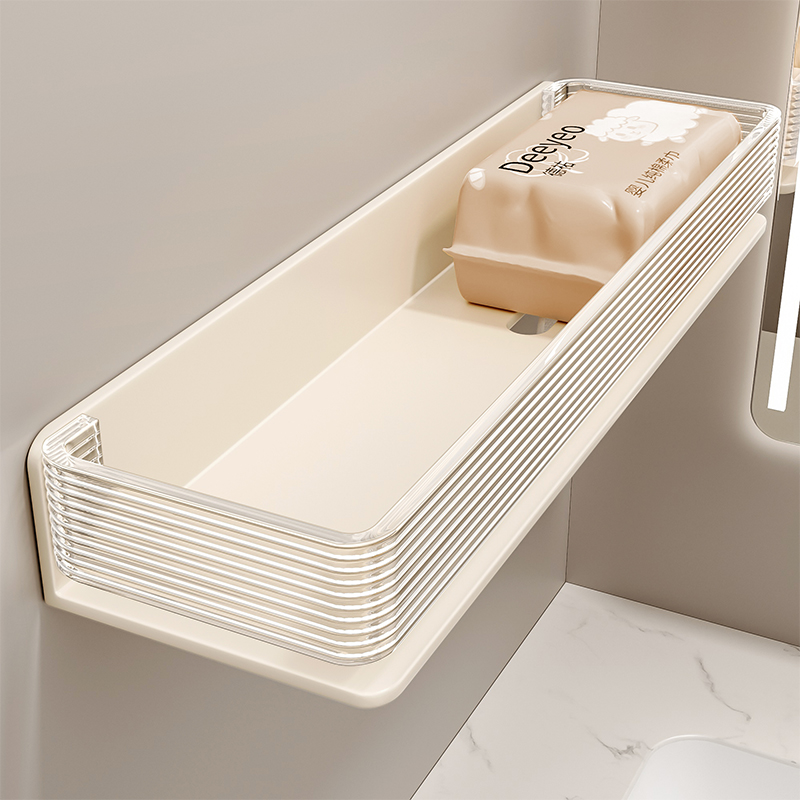 卫生间置物架免打孔洗脸巾一体壁挂式厕所洗手间浴室收纳架子奶白