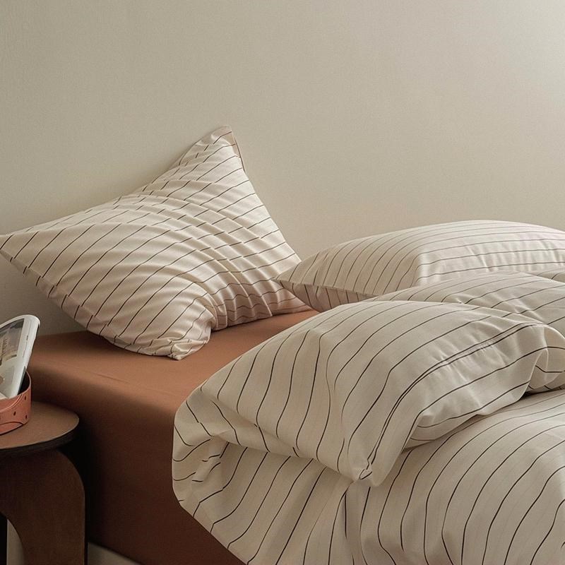 ins简约百搭黑白条纹纯棉被套四件套全棉被罩150x200x230男生宿舍