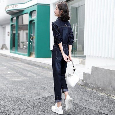 秋季牛仔长袖工装连体套装女春秋气质时尚2024年新款连衣裤小个子