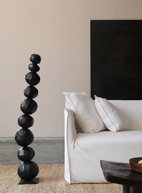 落地雕塑侘寂风摆件高级家居装饰客厅木球艺术装置落地饰品大摆件
