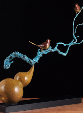 彩铜葫芦摆件喜事连连福禄连枝招财葫芦摆设家居客厅现代中式装饰