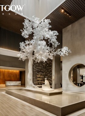 不锈钢室内艺术白色铁树售楼处大型景观K酒店艺术落地装置大摆件