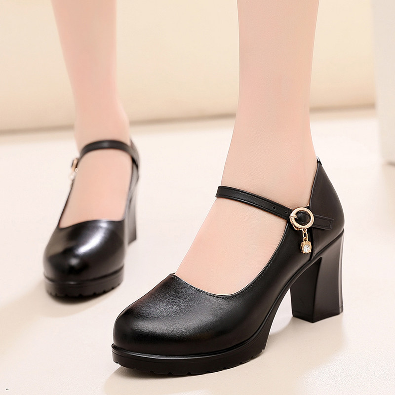 圆头浅口7CM单鞋粗跟一字扣广场舞鞋防水台模特鞋工作鞋女士皮鞋,女鞋,浅口单鞋,淘宝优惠券,粉丝福利购,淘宝优惠卷