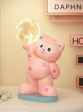 多巴胺小猫咪客厅卧室床头充电护眼夜灯台灯ins风桌面摆件装饰品