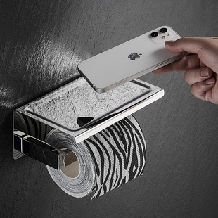 厕所卷纸架免打孔304不锈钢卫生间纸巾架手机置物架手纸盒壁挂式