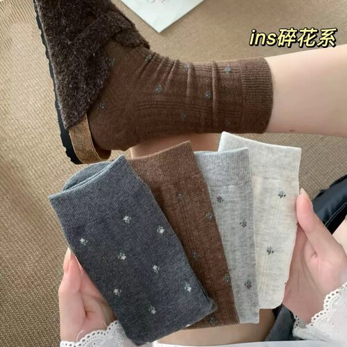 夏季日系复古小碎花堆堆袜