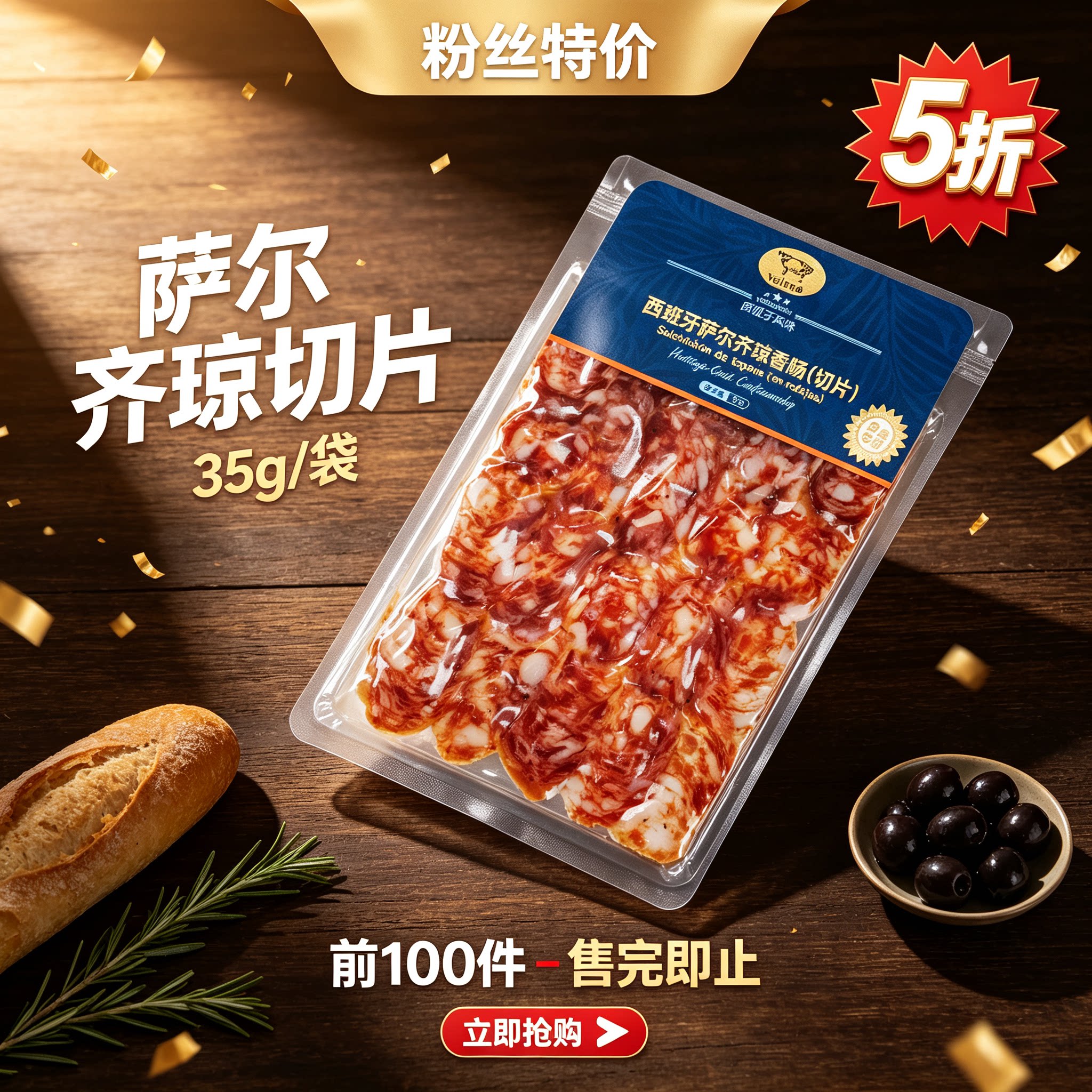 西班牙伊比利亚黑猪肉肠萨尔齐琼香肠切片即食零食下酒菜夜宵冷盘
