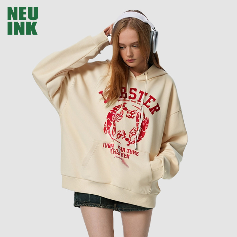 Neuink龙虾系列学院风美式卫衣男款连帽卫衣早春外套欧美上衣女