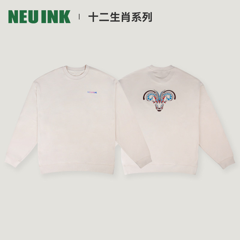 Neuink十二生肖系列未羊刺绣无帽情侣圆领卫衣潮牌秋冬男女款上衣